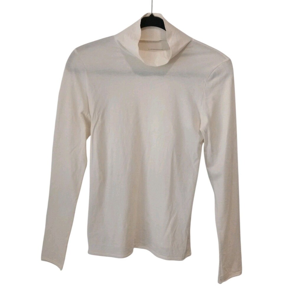 Anthropologie Ivory Rolled Hem Mock Neck Long Sleeve Top Size XS Cotton Basic